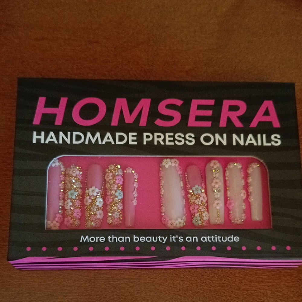Pink and Gold Handmade Press On Nails